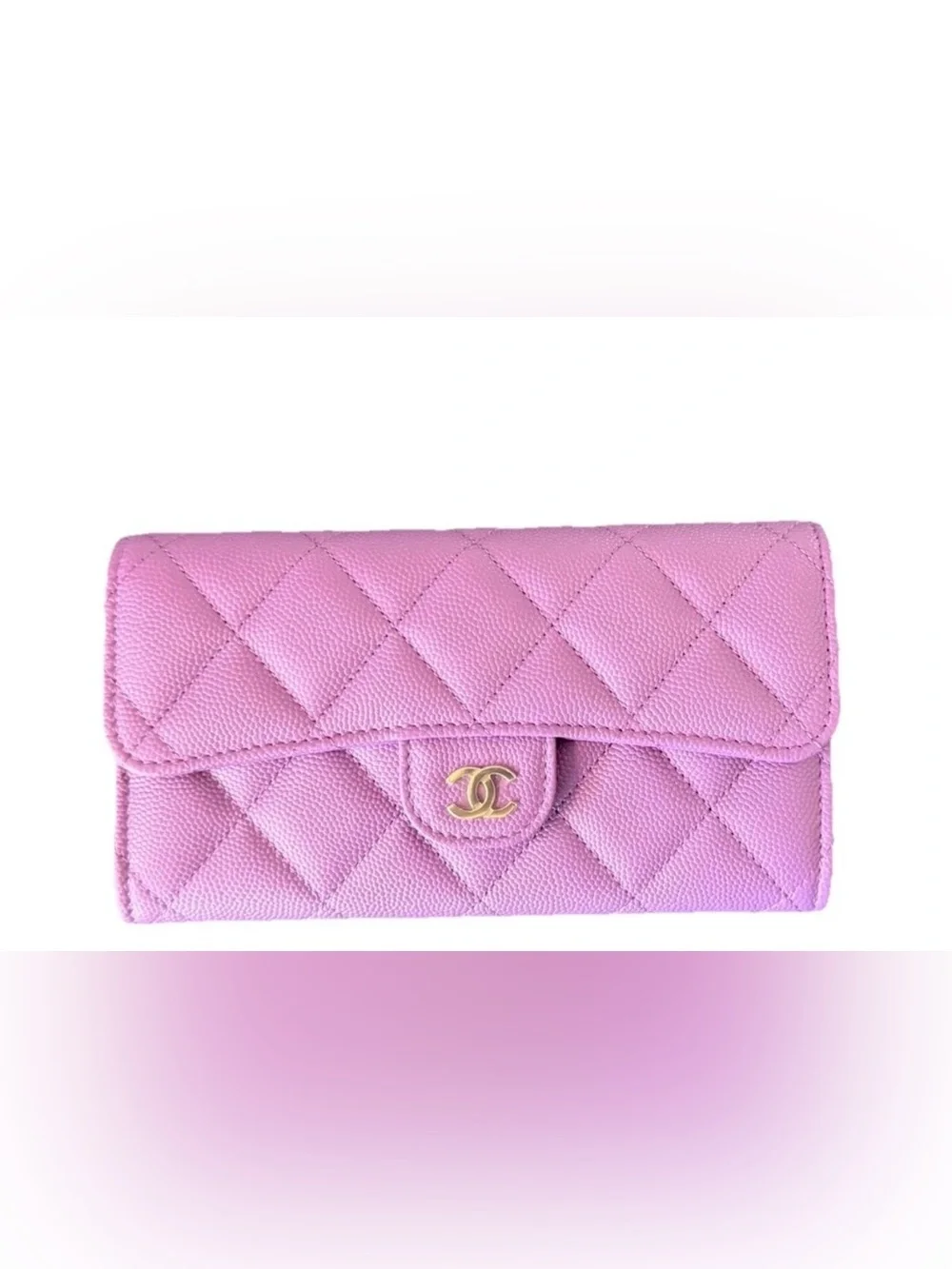 NIB Auth CHANEL Purple Continental Flap Wallet CC Logo Credit Card